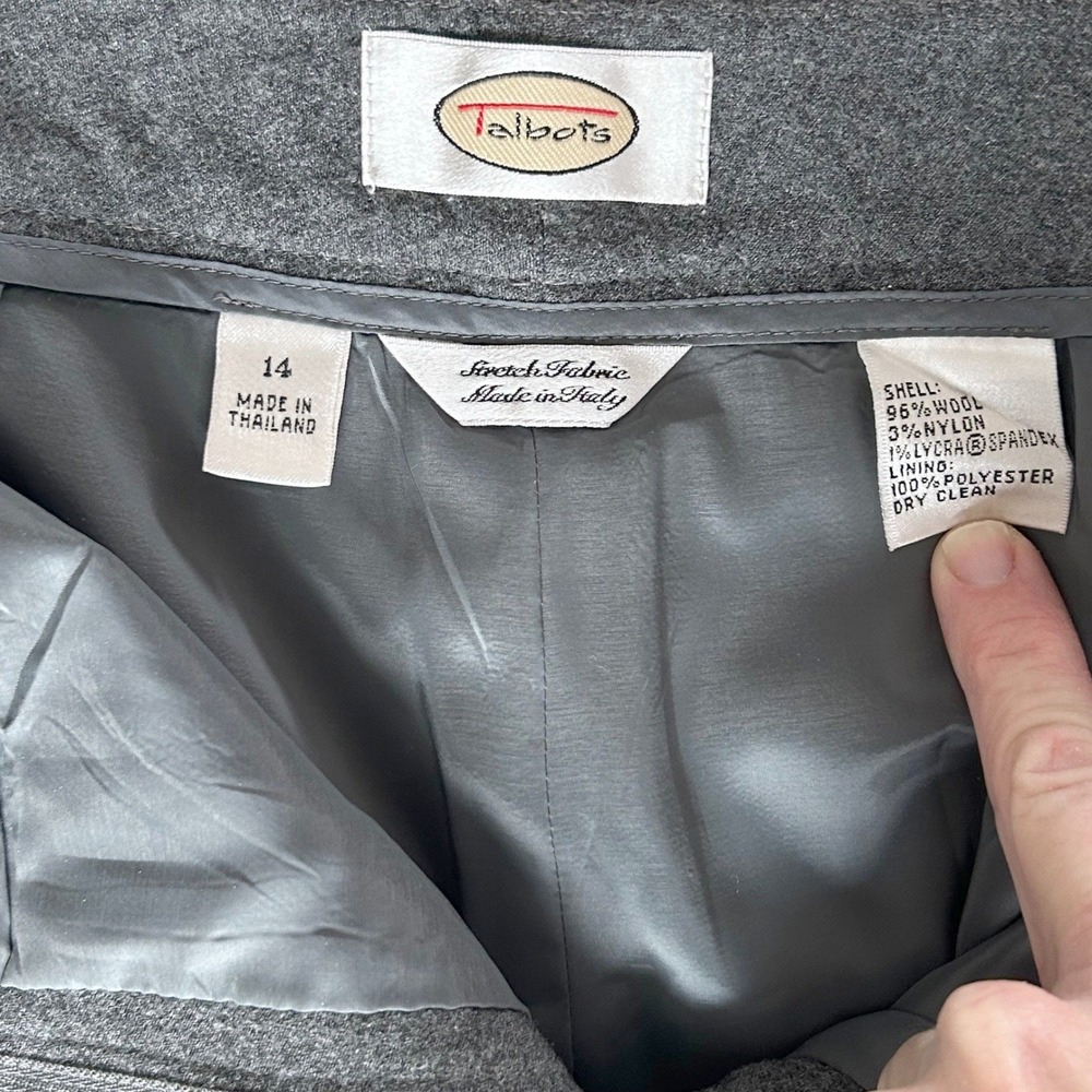 Talbots Dress Pants Womens 14 Gray Stretch Wool Italian Fabric Straight Career - Picture 5 of 7